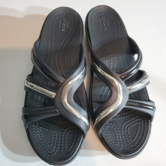 CROCS Black and Silver Women's Sandals - Picture 1 of 11